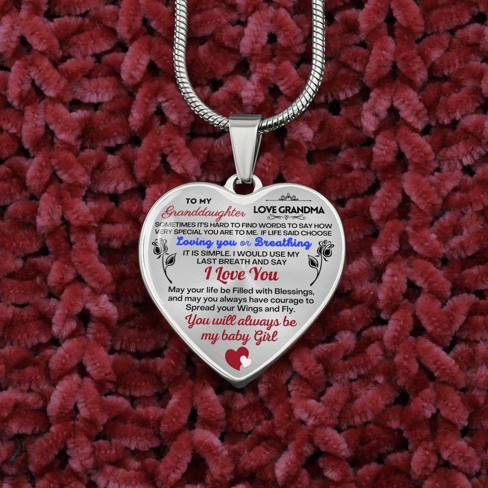 To my Granddaughter - Use my last breath to say I love you spread you wings and fly - from Your Grandma - Heart Necklace