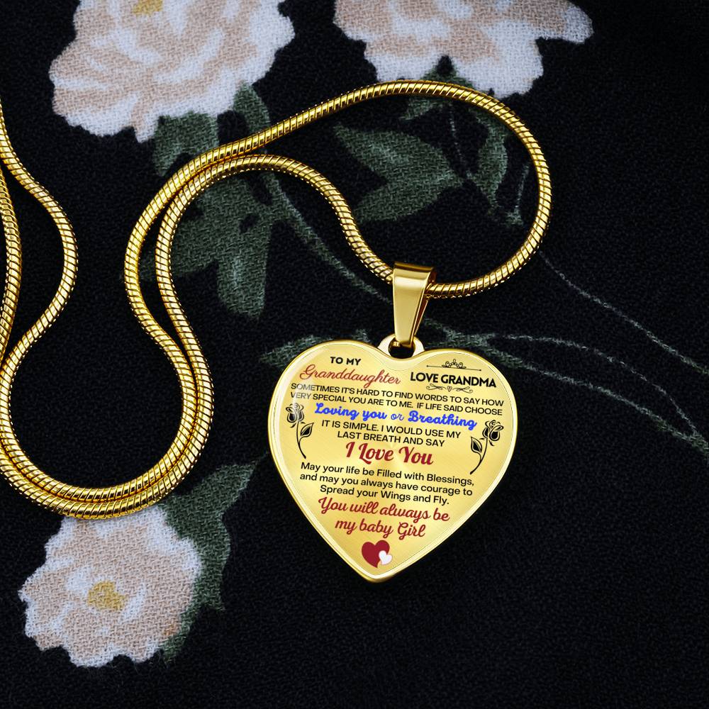 To my Granddaughter - Use my last breath to say I love you spread you wings and fly - from Your Grandma - Heart Necklace