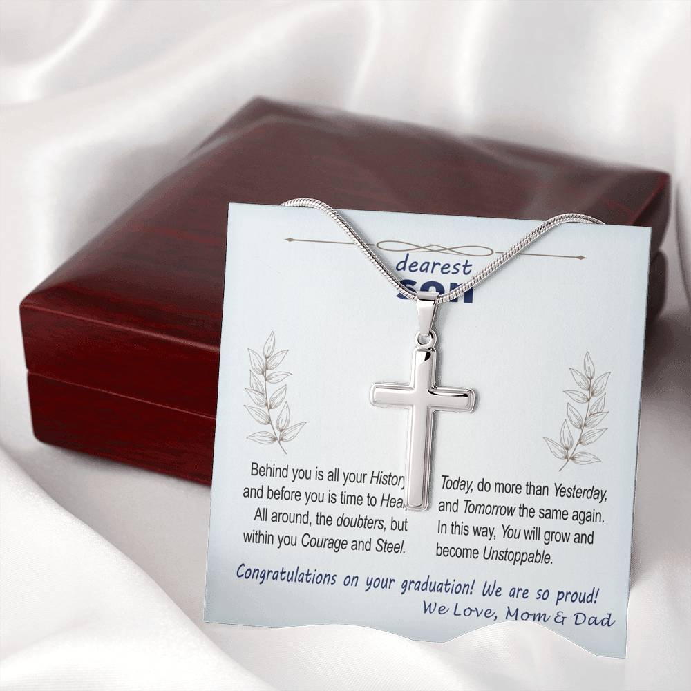 To Son - graduation wisdom proud parents - Custom Card Cross Necklace