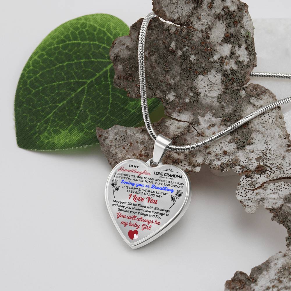 To my Granddaughter - Use my last breath to say I love you spread you wings and fly - from Your  Grandma - Heart Necklace
