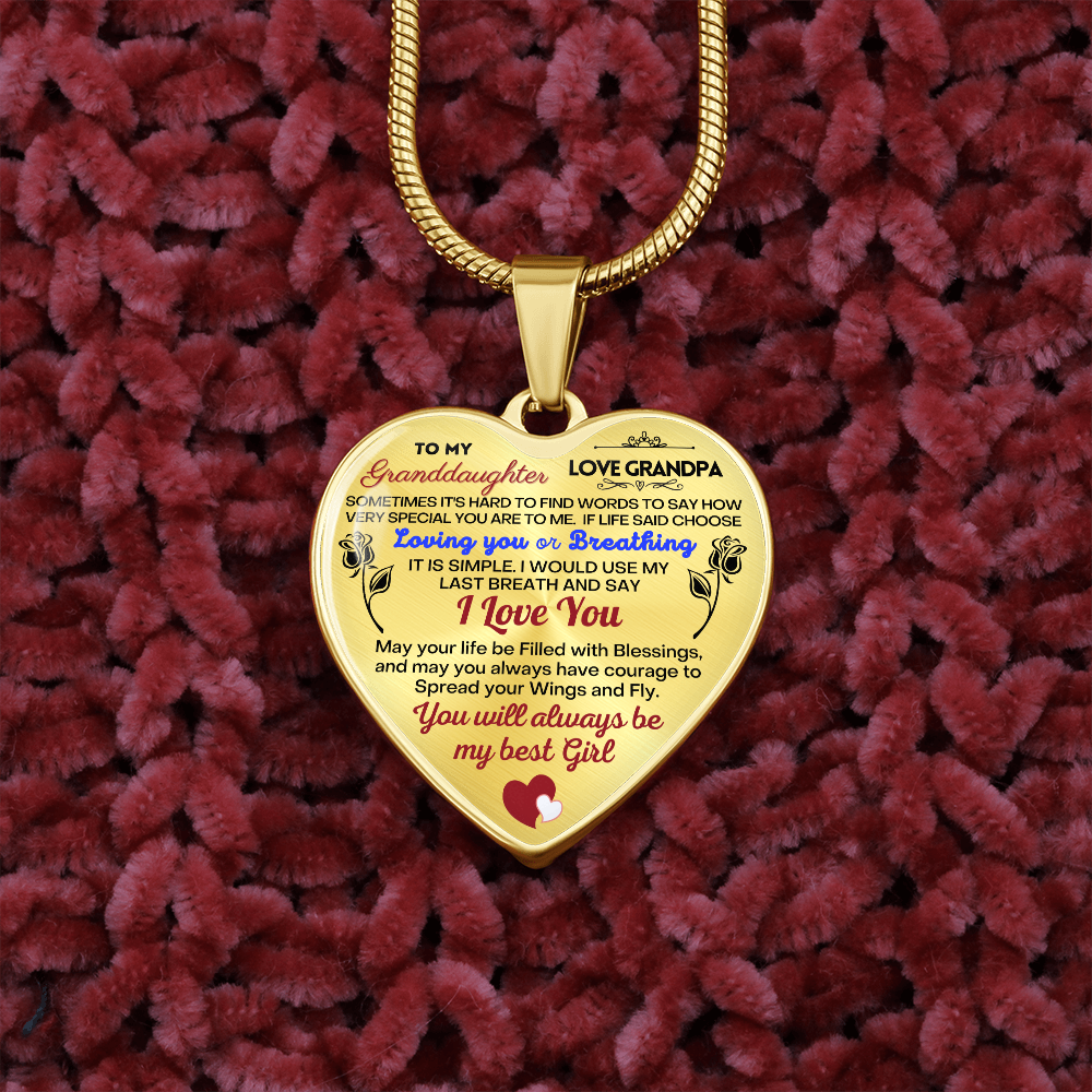To my Granddaughter - Use my last breath to say I love you spread you wings and fly - from Your  Grandpa    - Heart Necklace